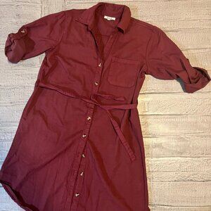 Burgundy dress with a belt